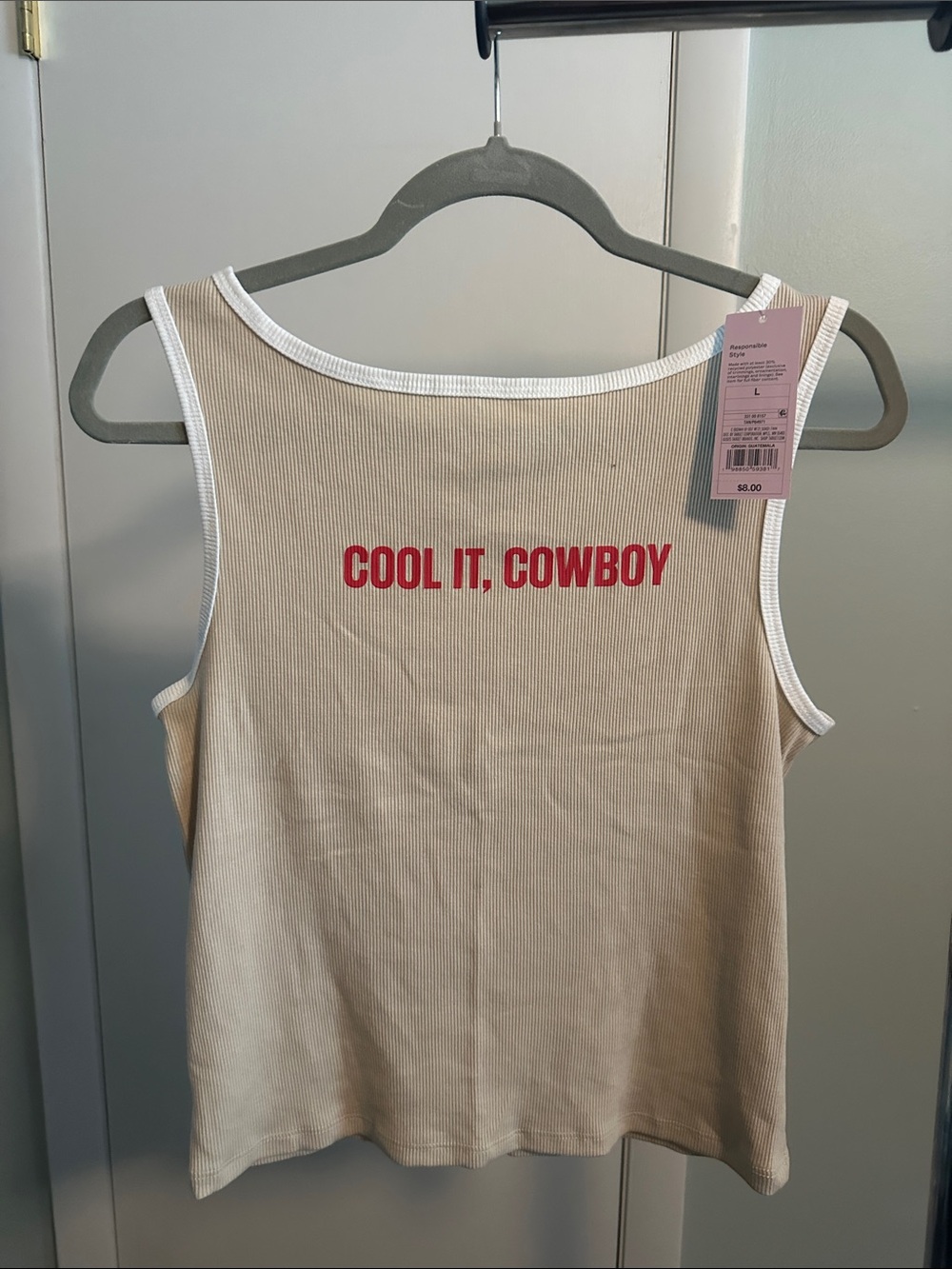 wild fable Beige Ribbed Tank with White Trim